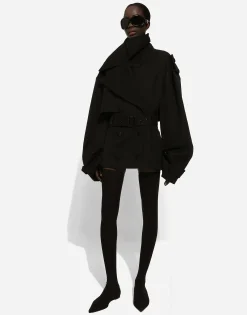 Double-breasted jacket with cotton belt