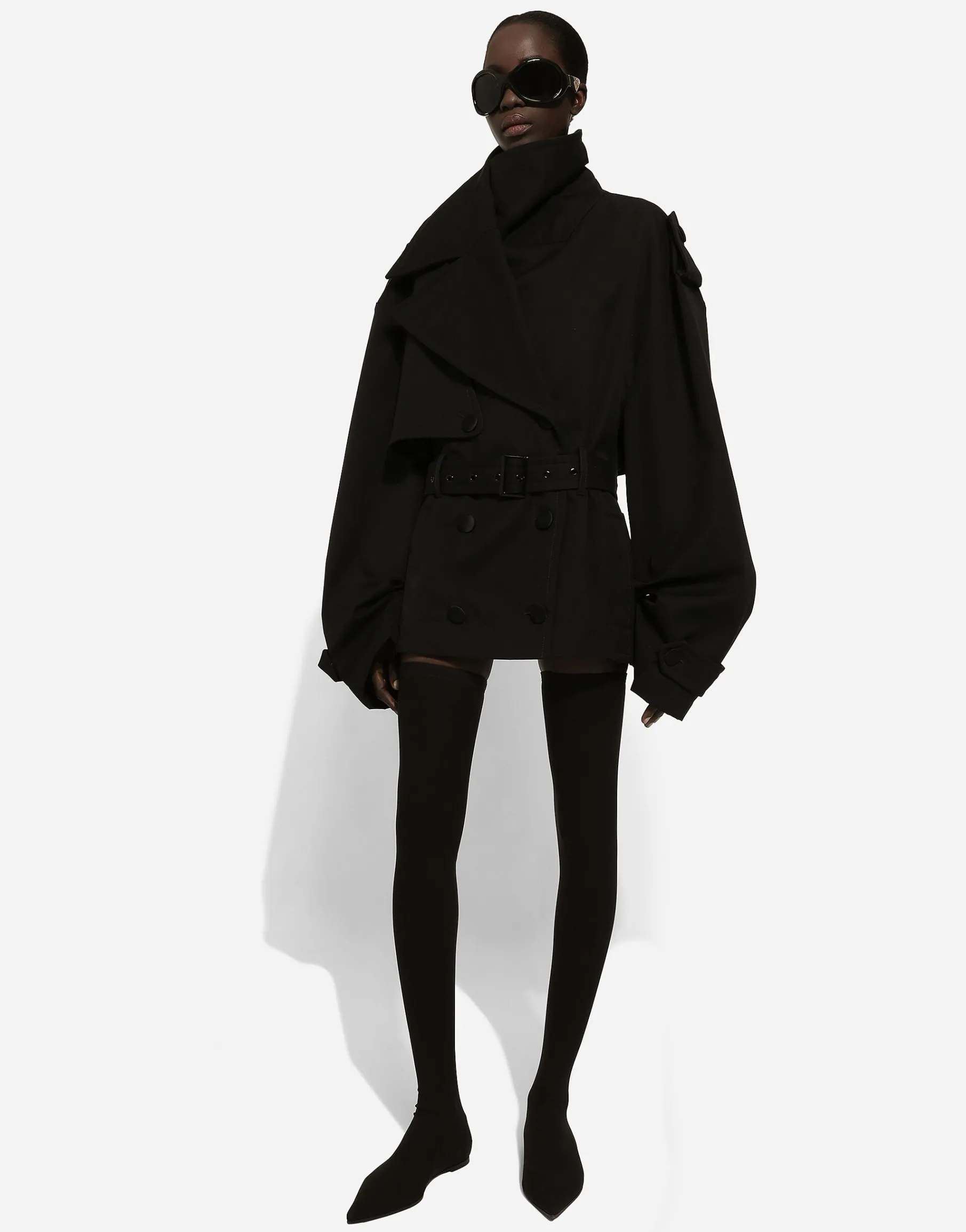 Double-breasted jacket with cotton belt
