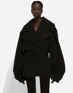 Double-breasted jacket with cotton belt