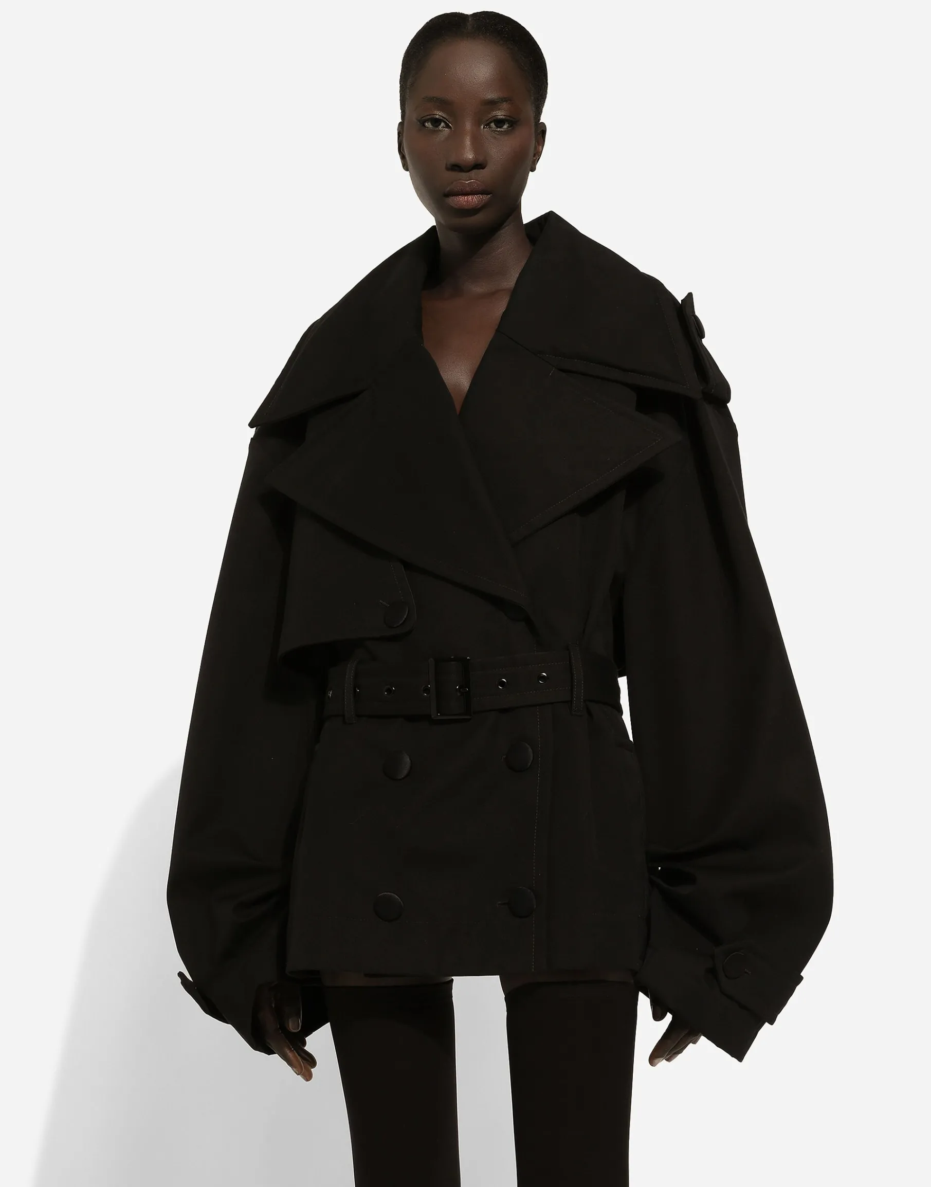 Double-breasted jacket with cotton belt