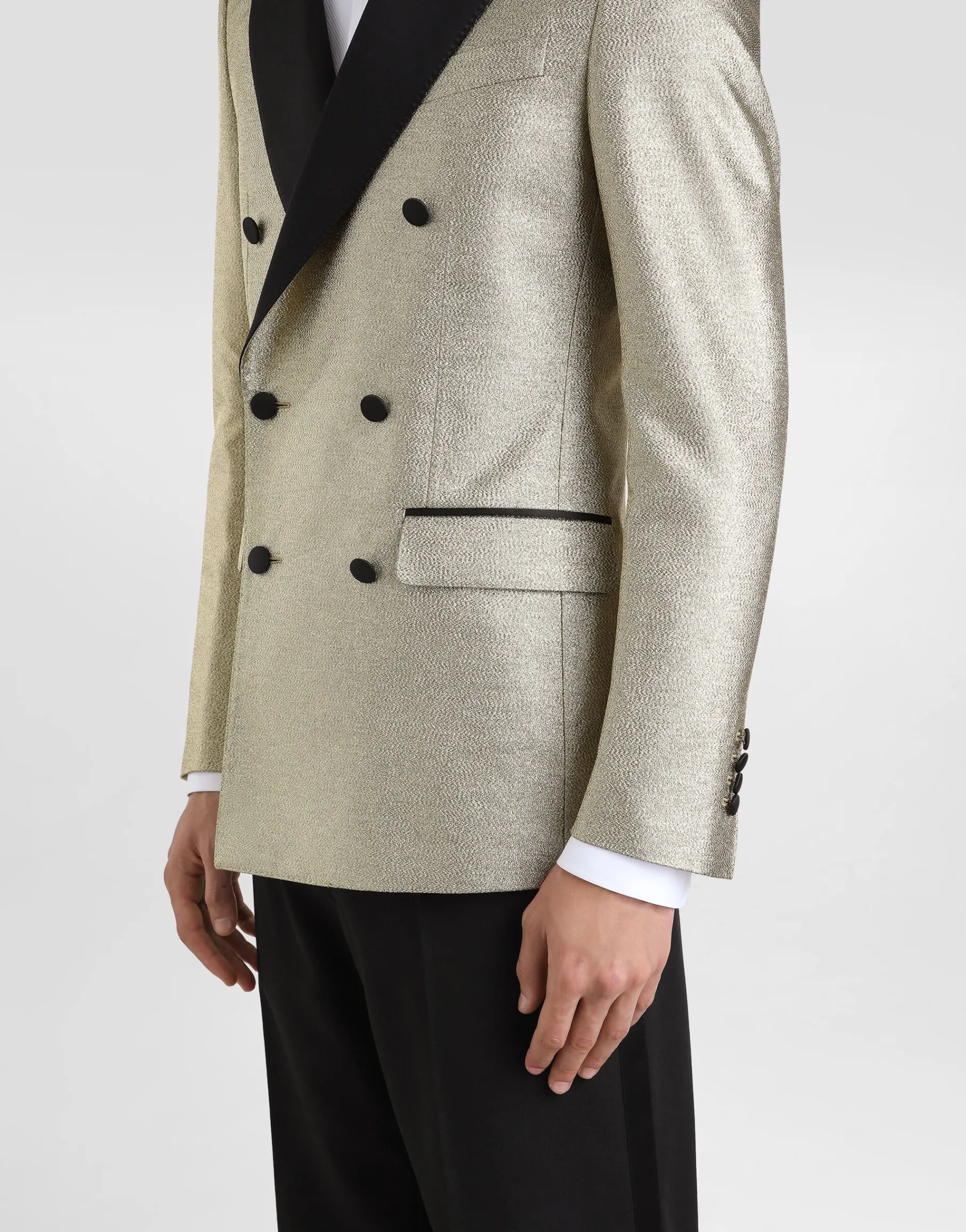 Double-breasted lamé jacquard tuxedo jacket