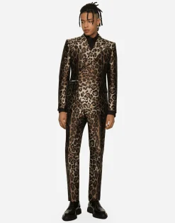 Double-breasted leopard-design jacquard Sicilia-fit suit