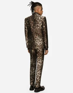 Double-breasted leopard-design jacquard Sicilia-fit suit