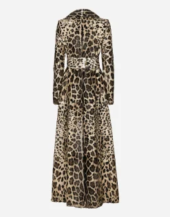 Double-breasted leopard-print goatskin coat with belt