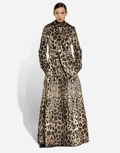 Double-breasted leopard-print goatskin coat with belt
