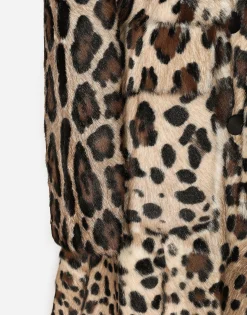 Double-breasted leopard-print goatskin coat with belt