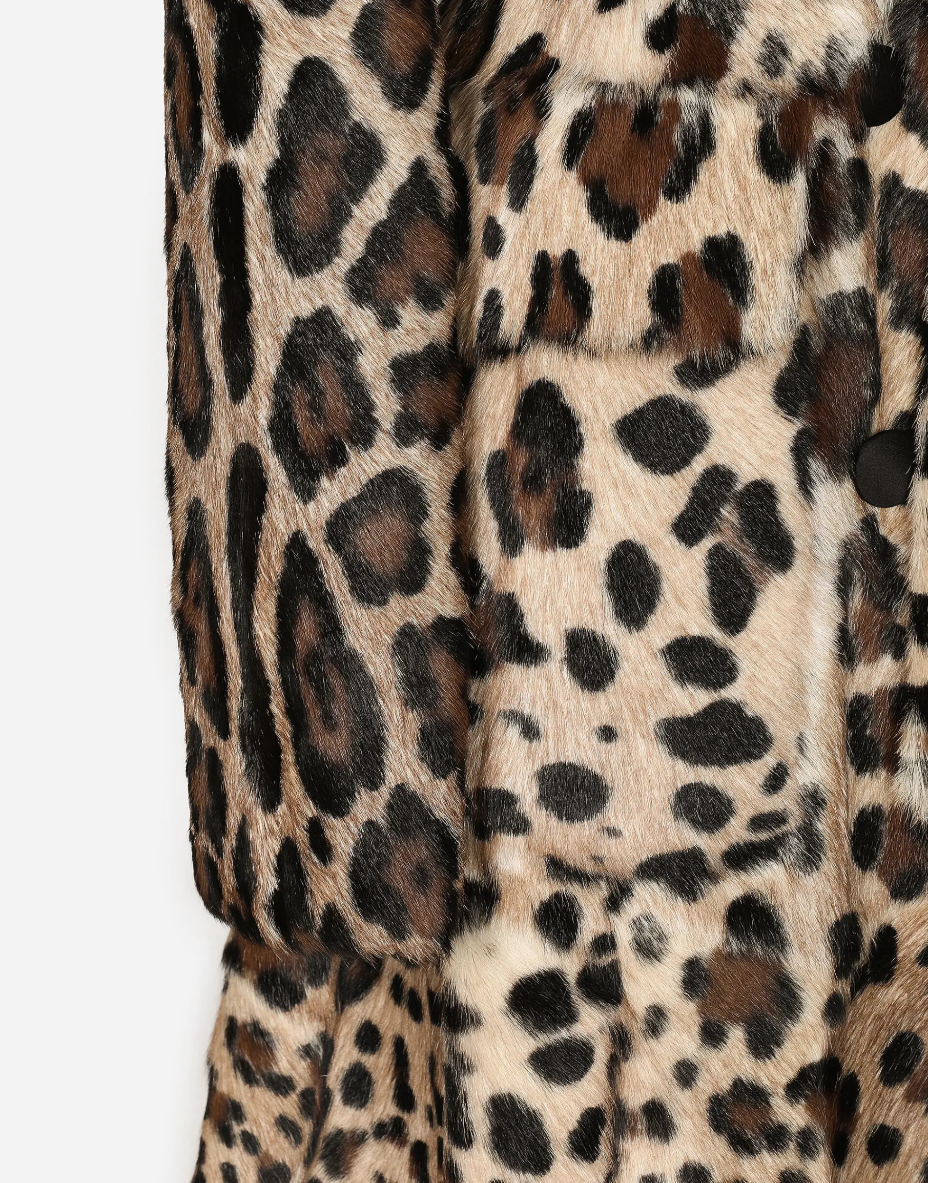 Double-breasted leopard-print goatskin coat with belt