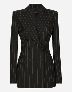 Double-breasted pinstripe wool Turlington jacket