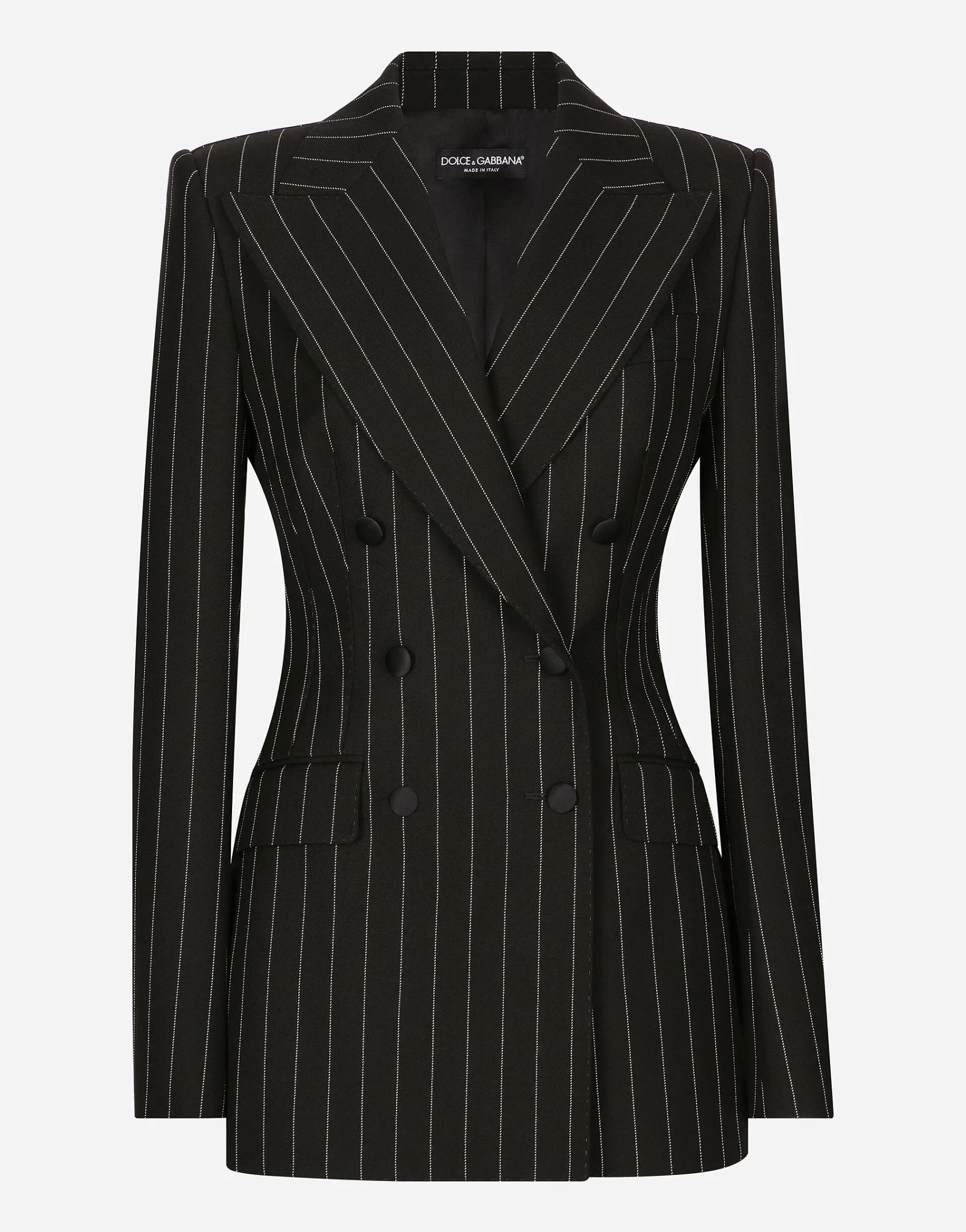 Double-breasted pinstripe wool Turlington jacket