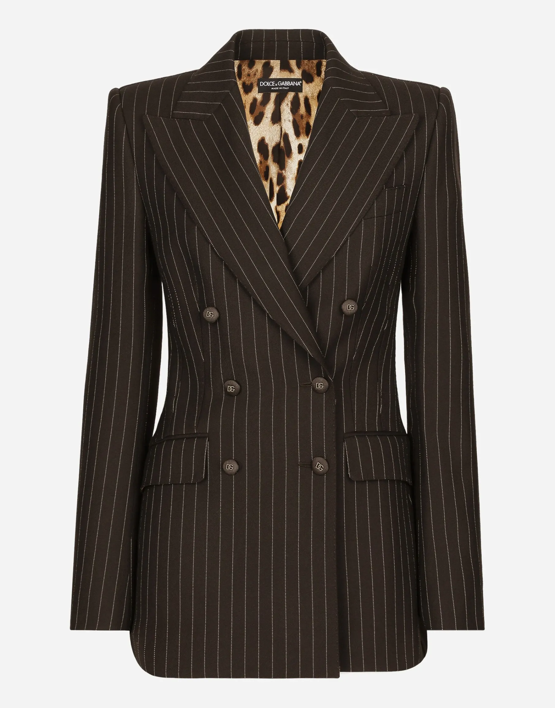 Double-breasted pinstripe wool Turlington jacket