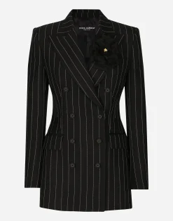 Double-breasted pinstripe woolen Turlington jacket