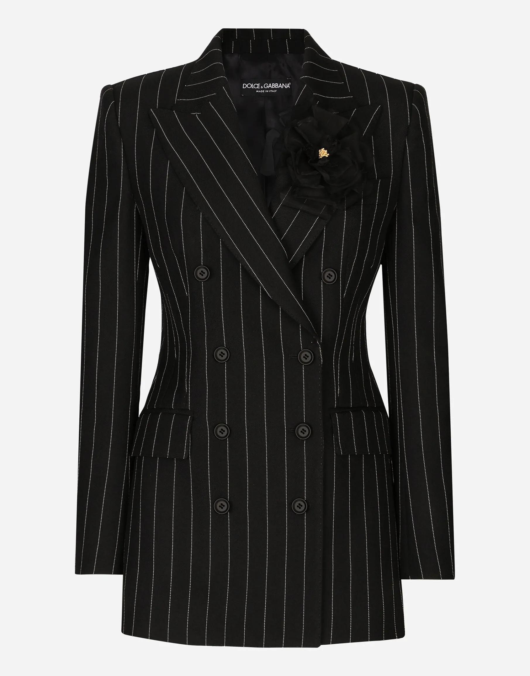 Double-breasted pinstripe woolen Turlington jacket