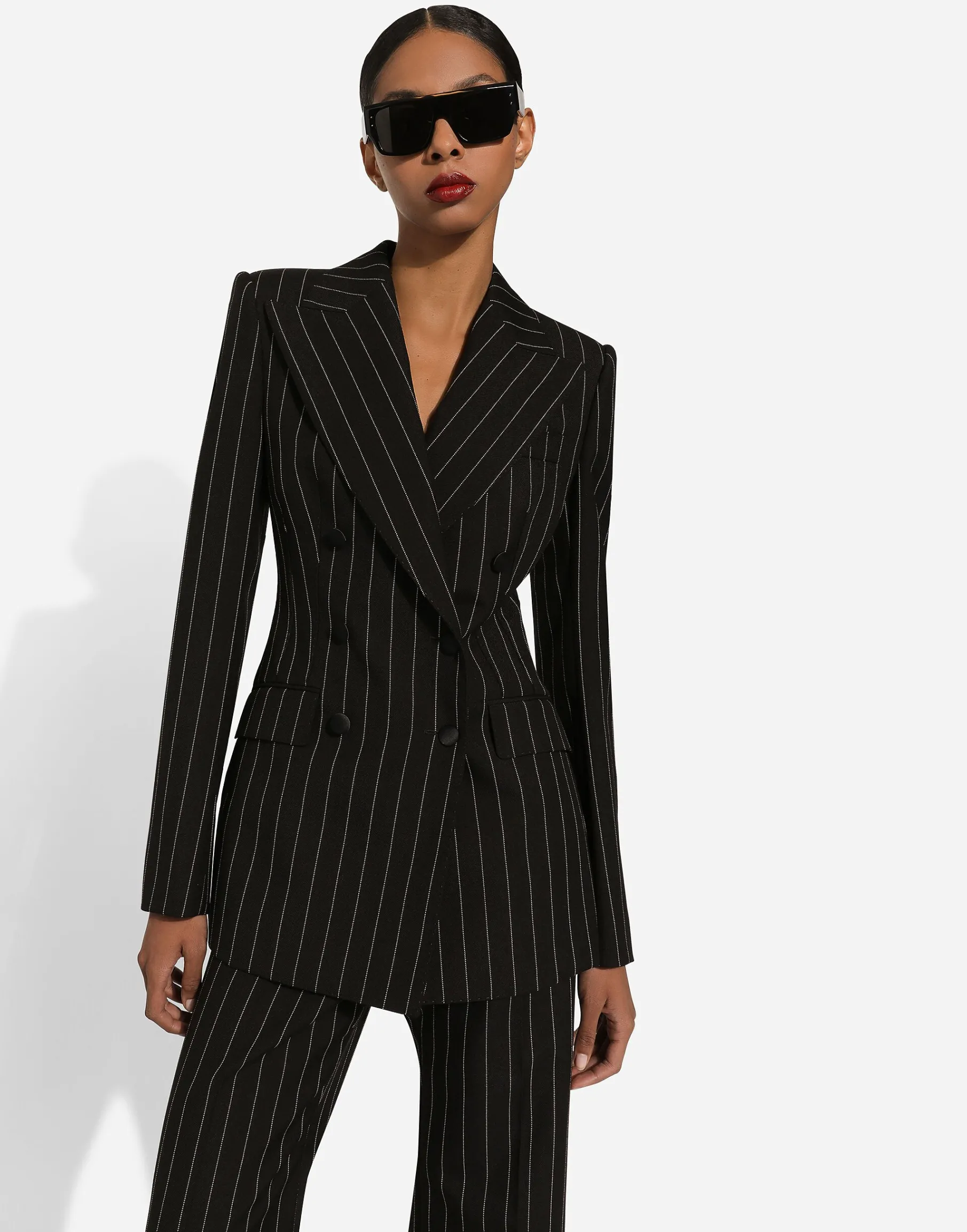 Double-breasted pinstripe wool Turlington jacket