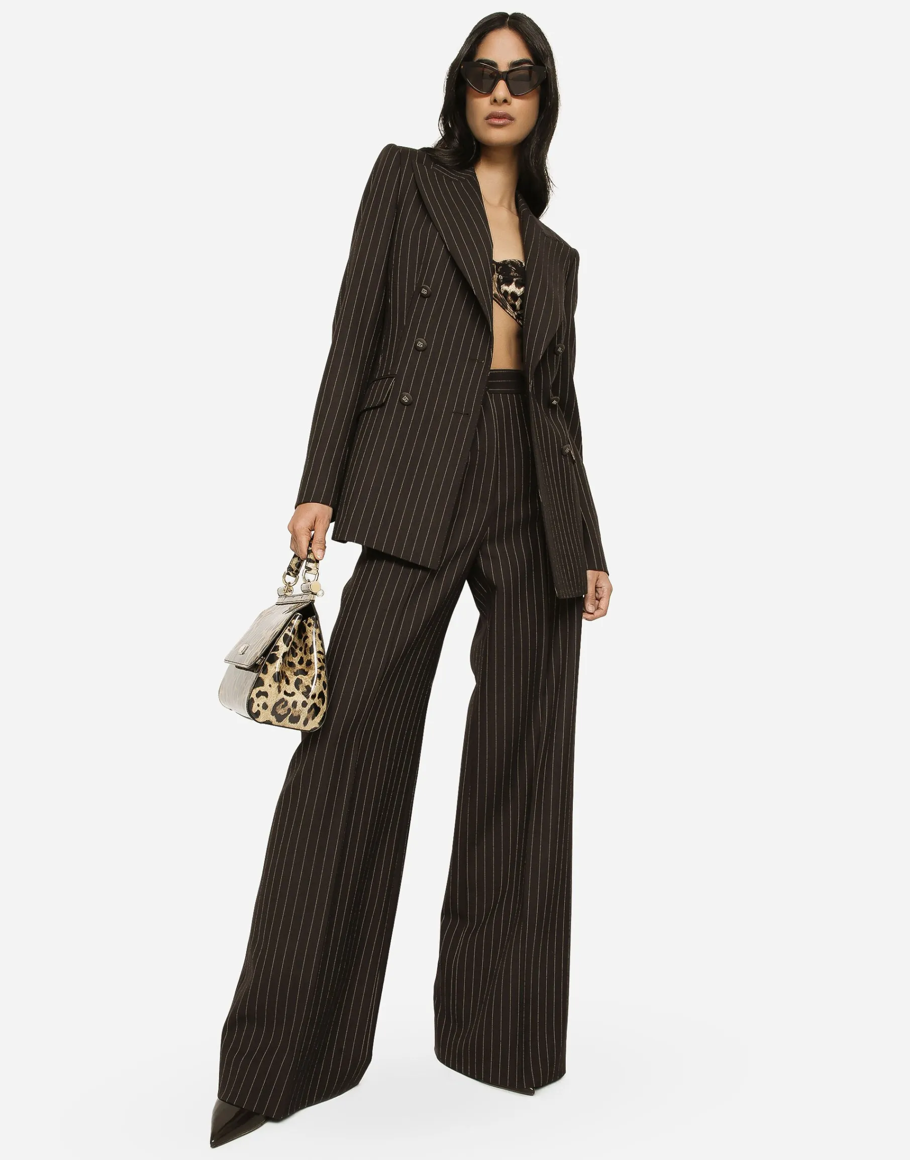Double-breasted pinstripe wool Turlington jacket