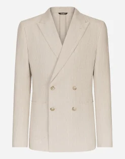 Double-breasted Portofino-fit jacket in pinstripe linen