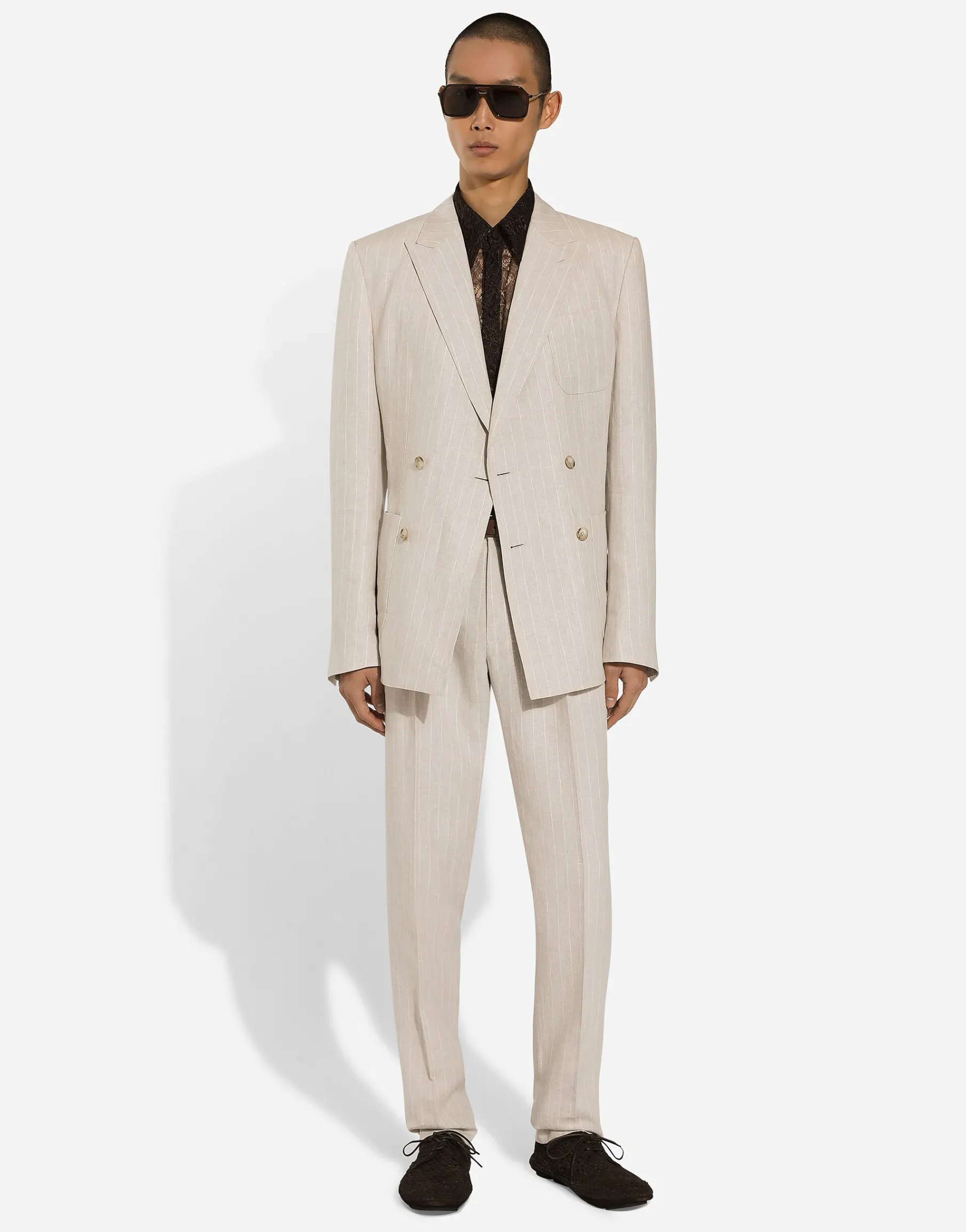 Double-breasted Portofino-fit jacket in pinstripe linen