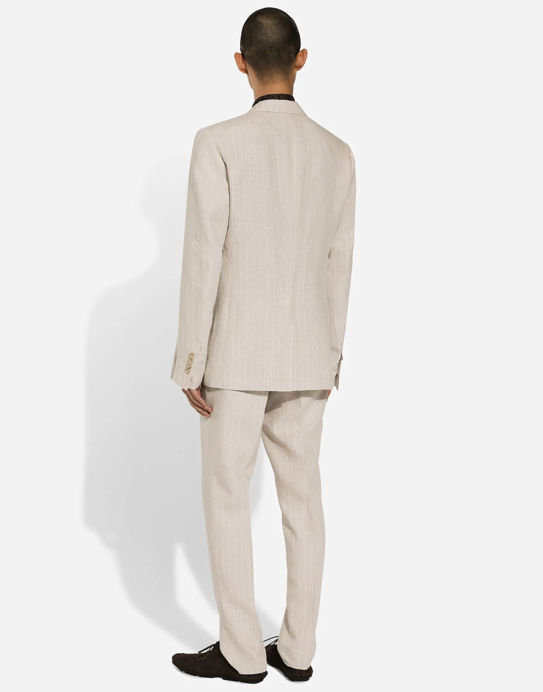 Double-breasted Portofino-fit jacket in pinstripe linen