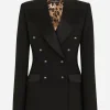Double-breasted satin and wool fabric jacket