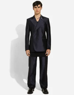 Double-breasted shantung silk Sicilia-fit jacket