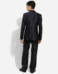 Double-breasted shantung silk Sicilia-fit jacket