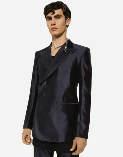Double-breasted shantung silk Sicilia-fit jacket