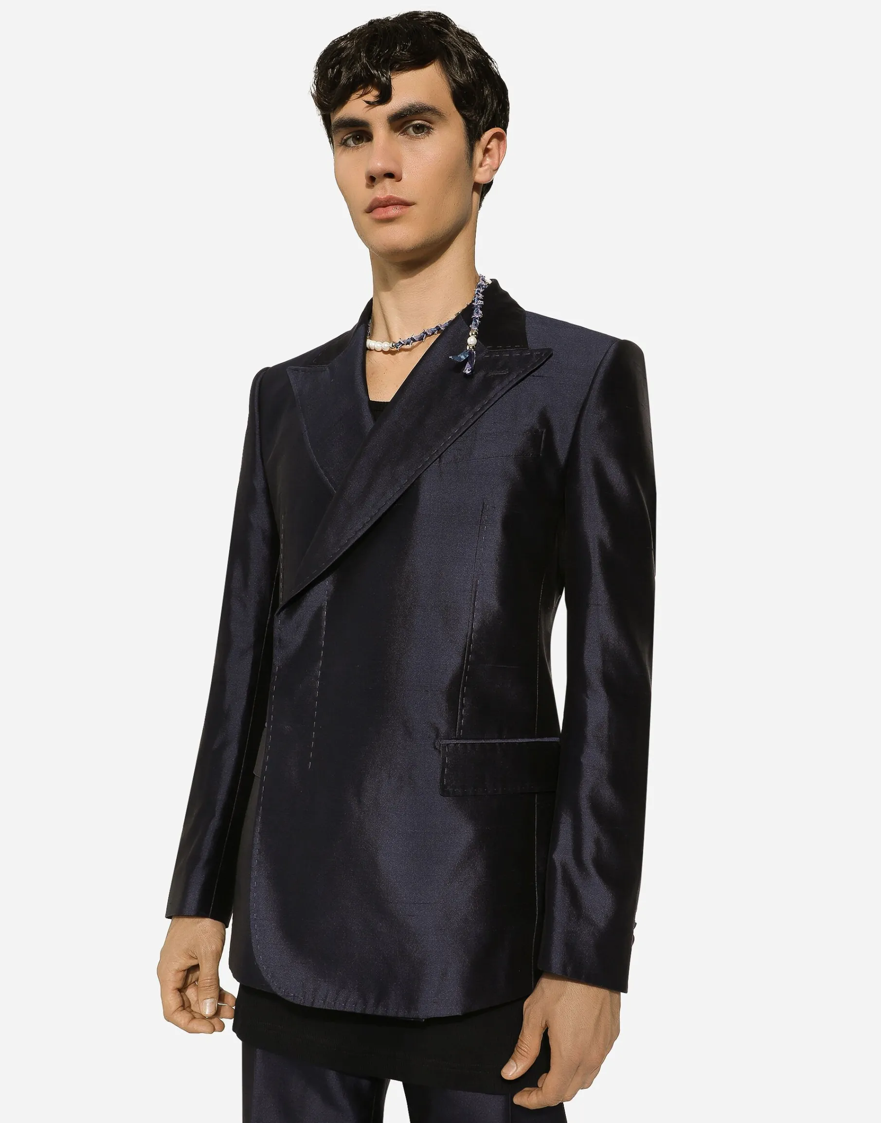 Double-breasted shantung silk Sicilia-fit jacket