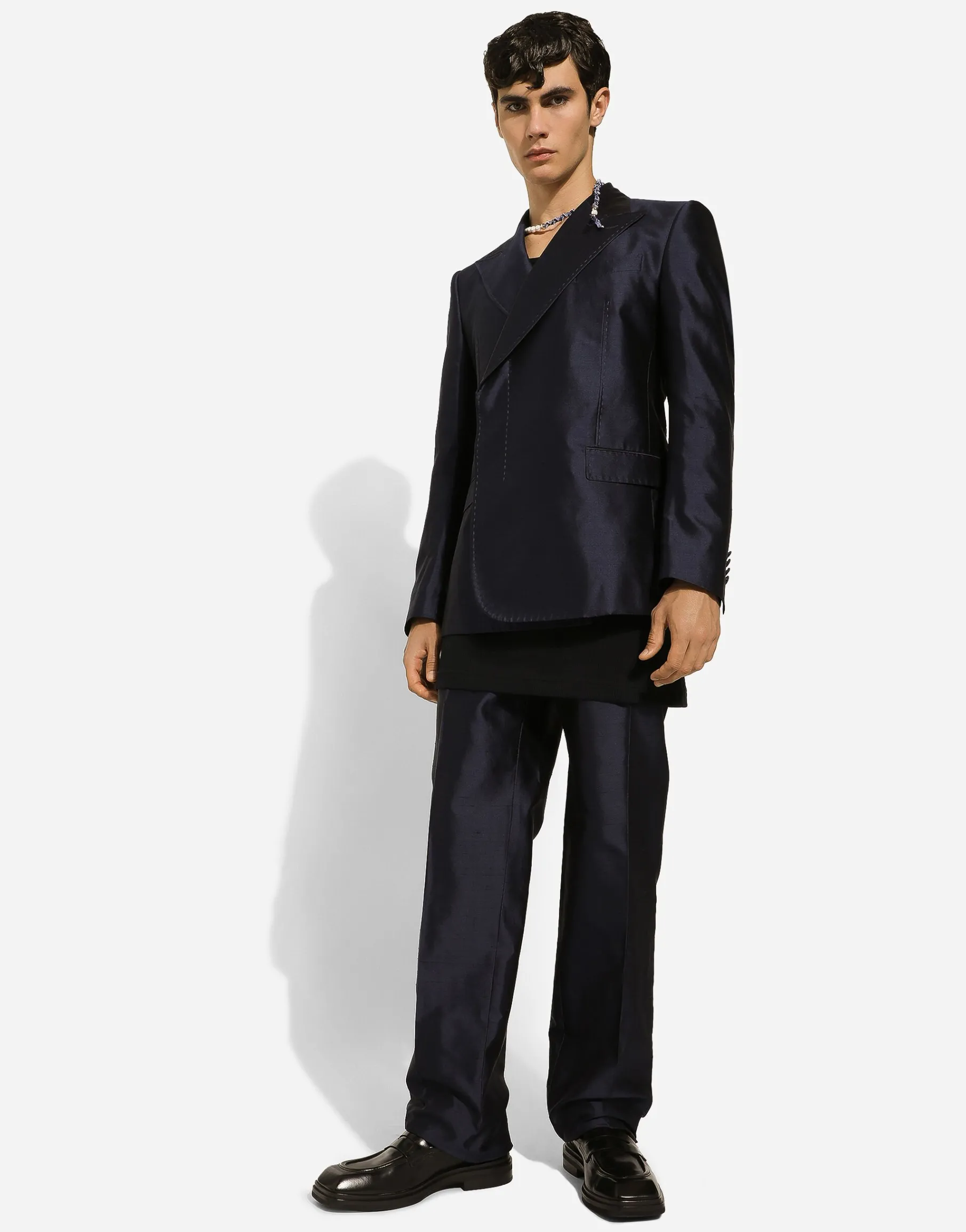 Double-breasted shantung silk Sicilia-fit jacket