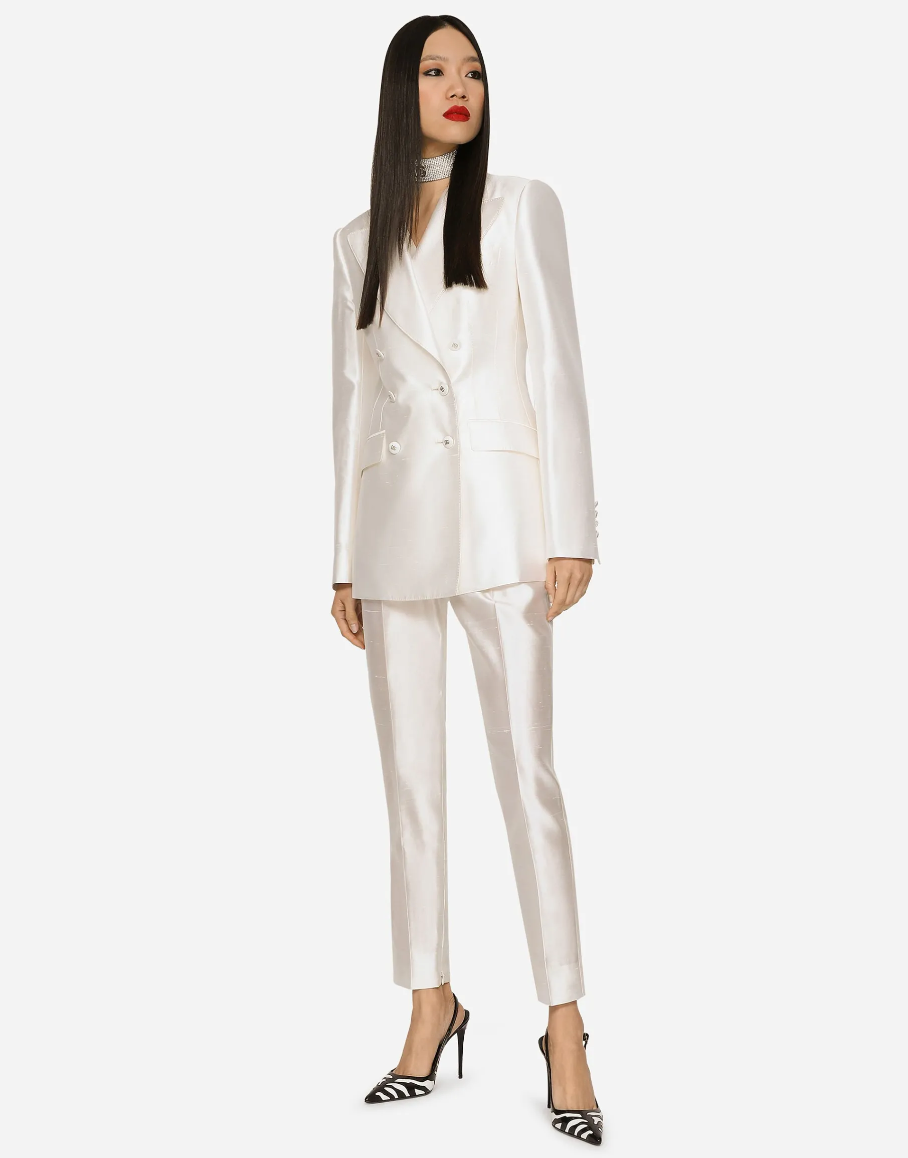 Double-breasted shantung Turlington blazer