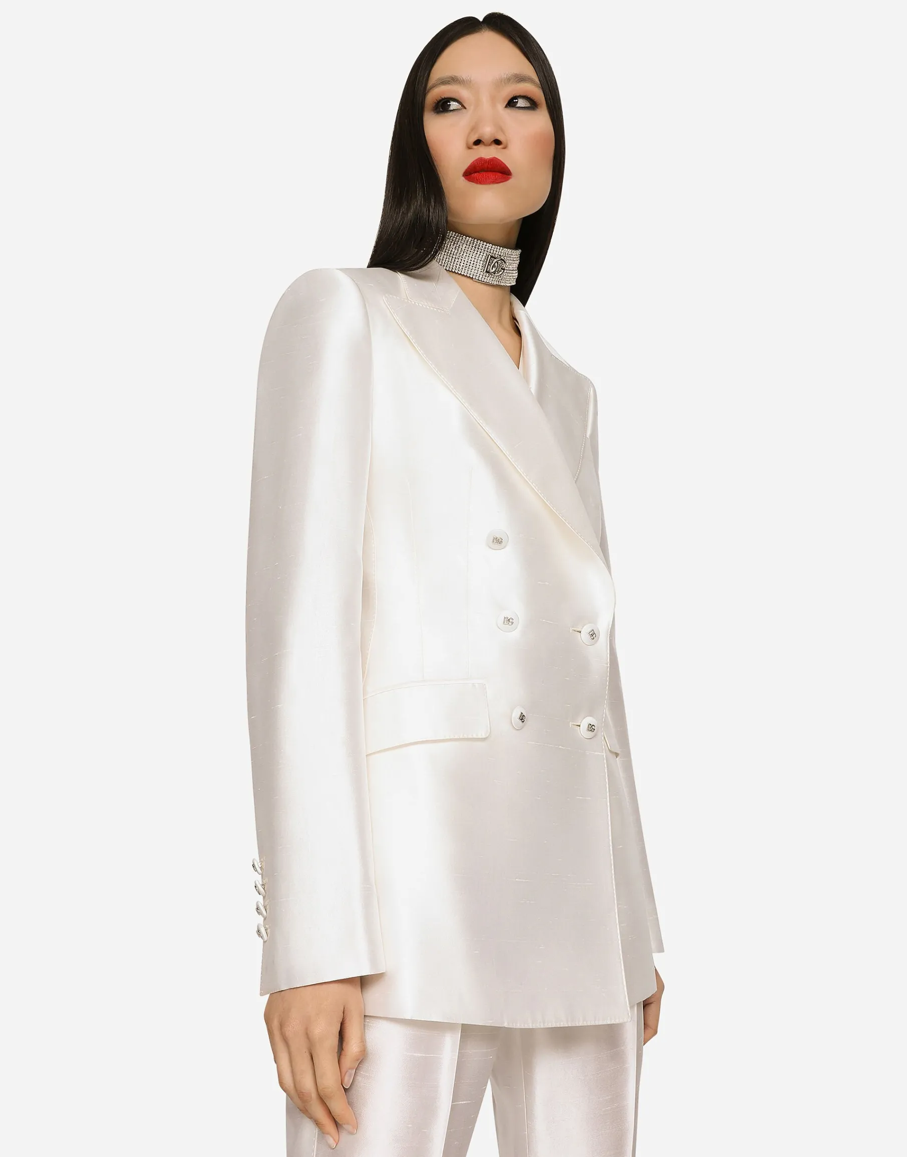 Double-breasted shantung Turlington blazer