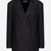 Double-breasted silk and cotton denim Taormina-fit jacket