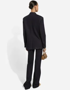 Double-breasted silk and cotton denim Taormina-fit jacket