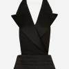 Double-breasted silk satin vest with low neckline on the back