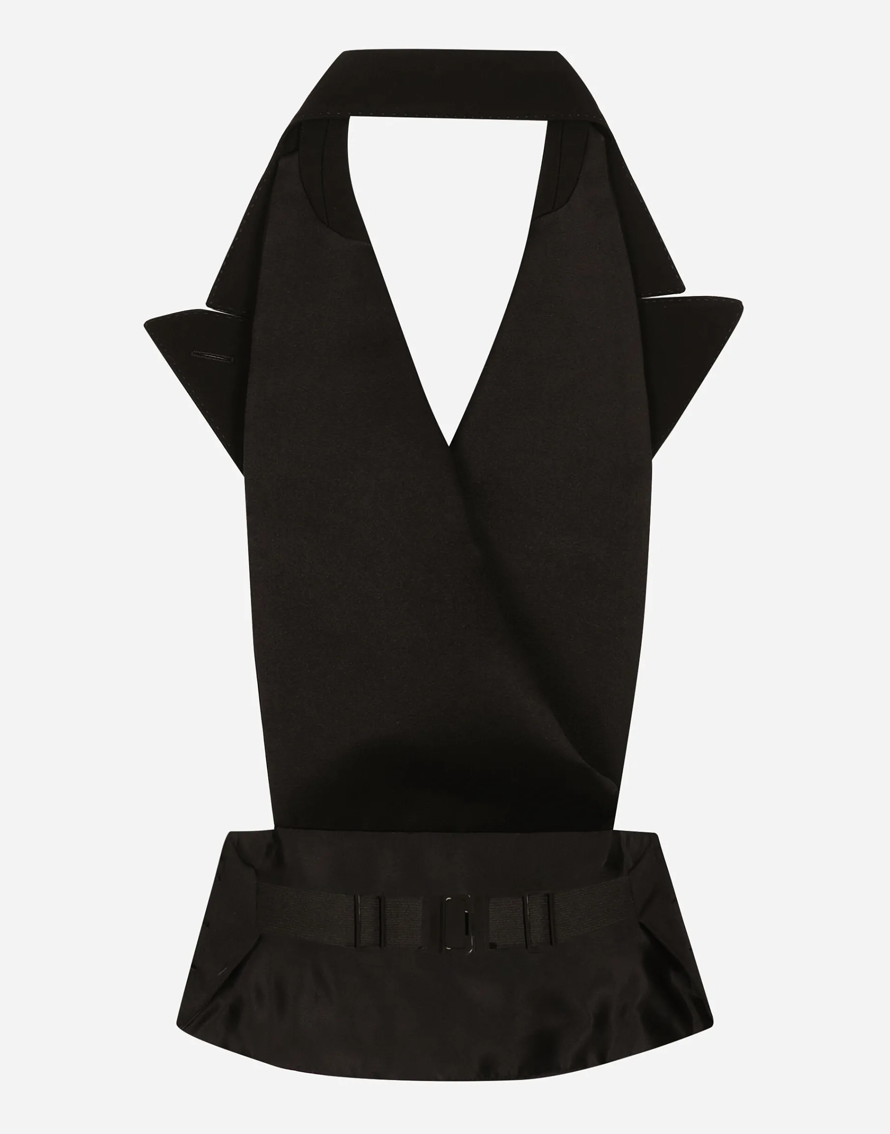 Double-breasted silk satin vest with low neckline on the back