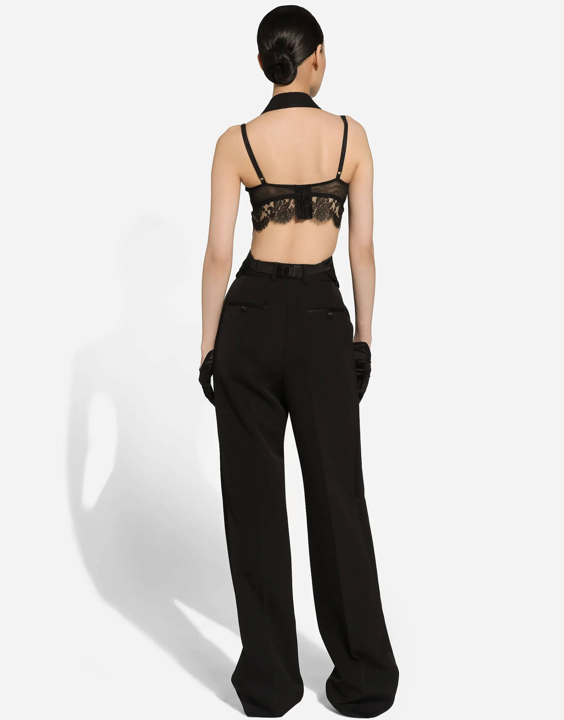 Double-breasted silk satin vest with low neckline on the back