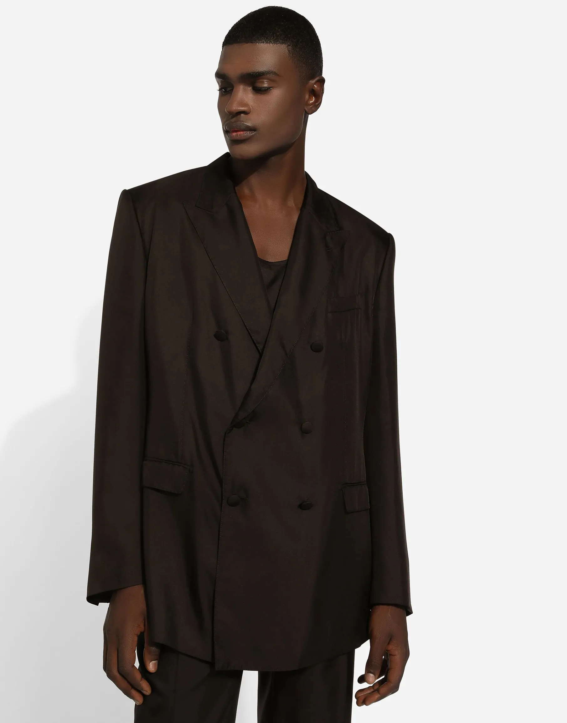 Double-breasted silk Taormina-fit jacket