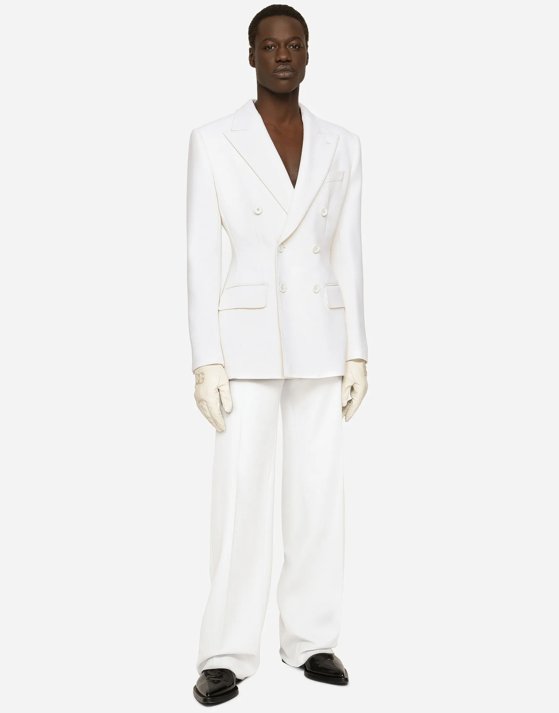 Double-breasted stretch wool crepe Dolce-fit jacket
