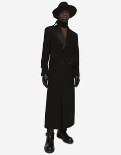 Double-breasted stretch wool crepe coat