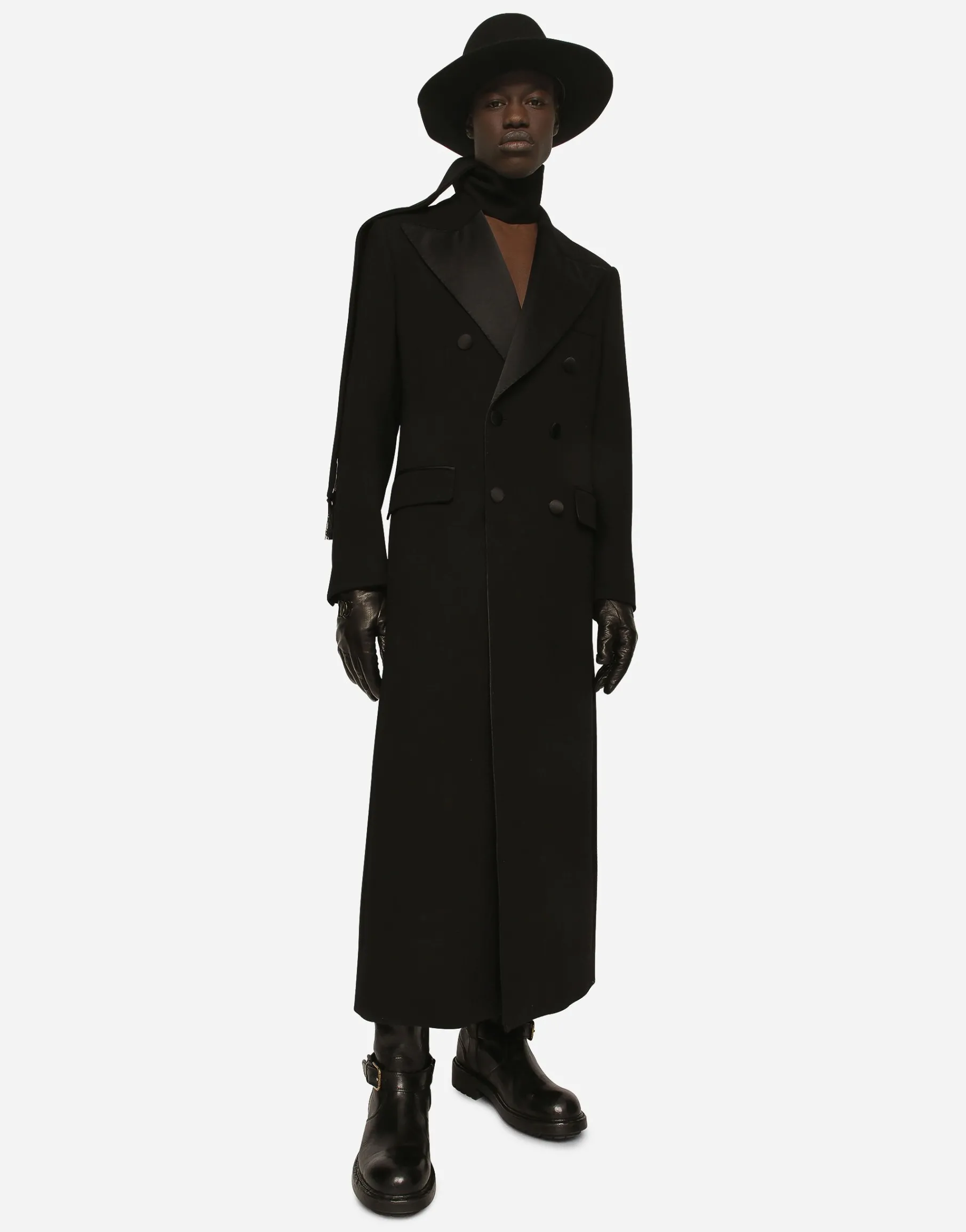Double-breasted stretch wool crepe coat