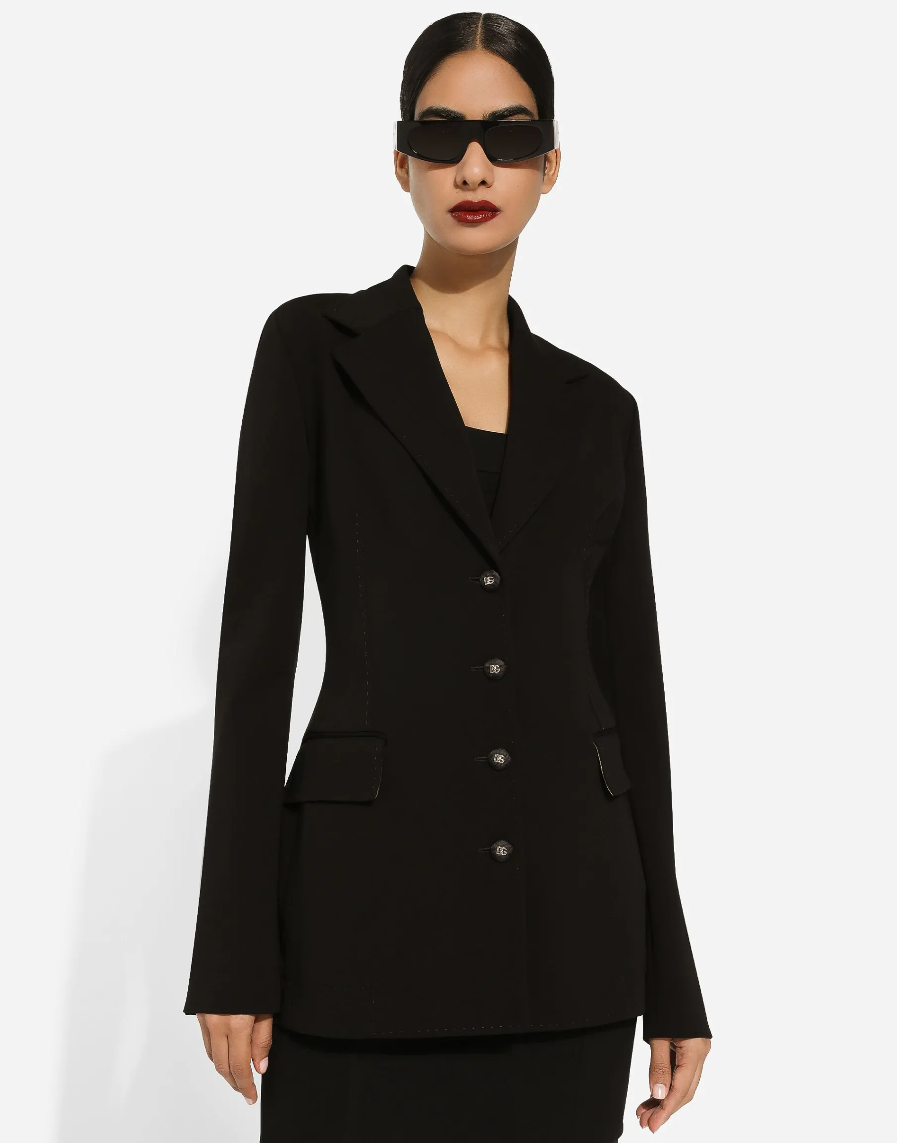 Double-breasted Turlington jacket in jersey Milano rib