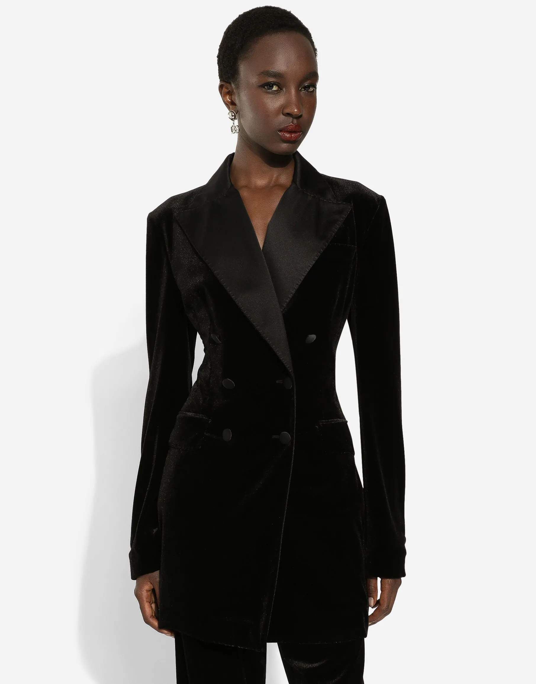Double-breasted velvet Turlington jacket