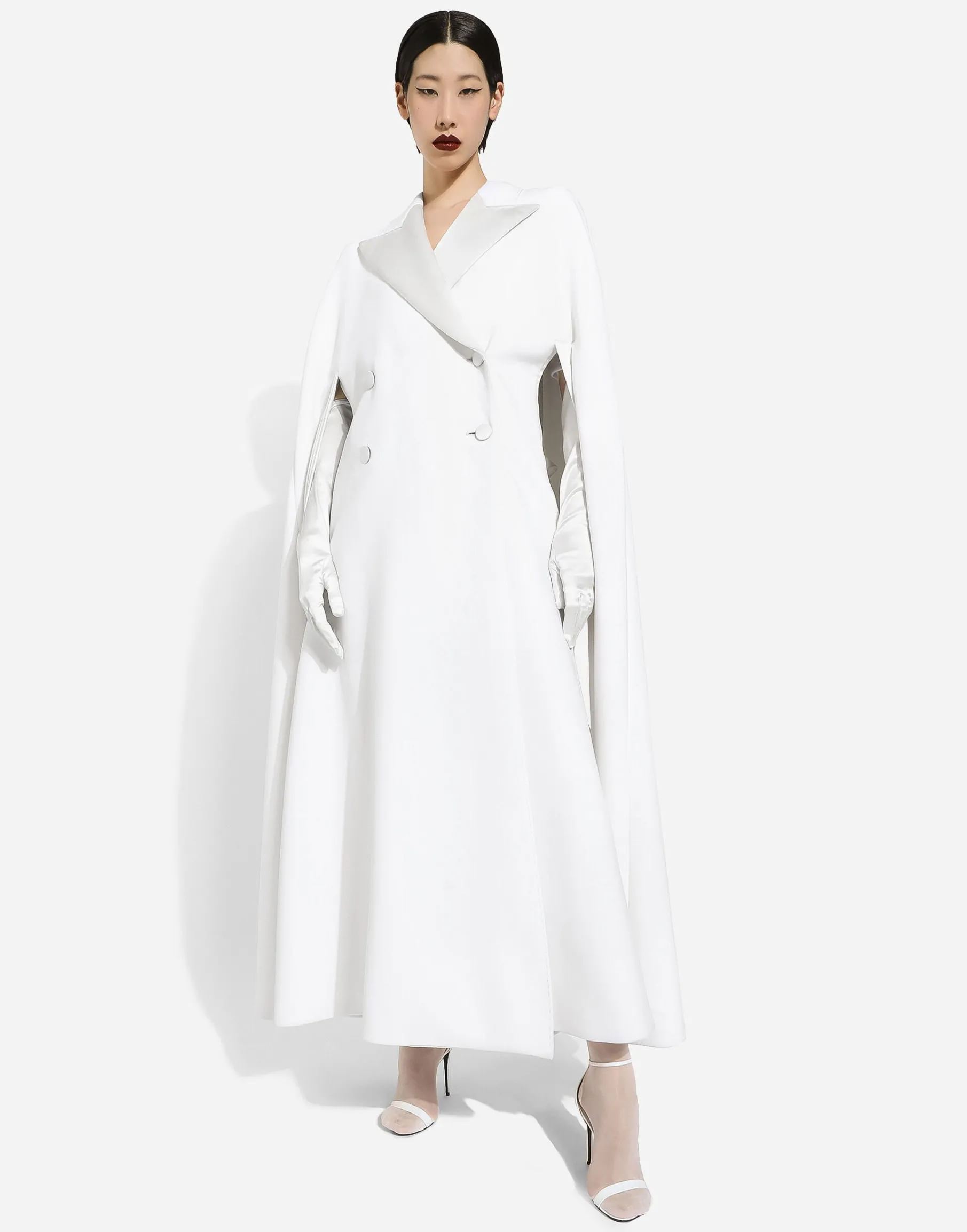 Double-breasted wool cape
