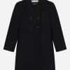 Double-breasted wool coat with branded buttons