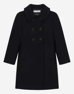 Double-breasted wool coat with branded buttons