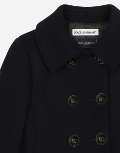 Double-breasted wool coat with branded buttons