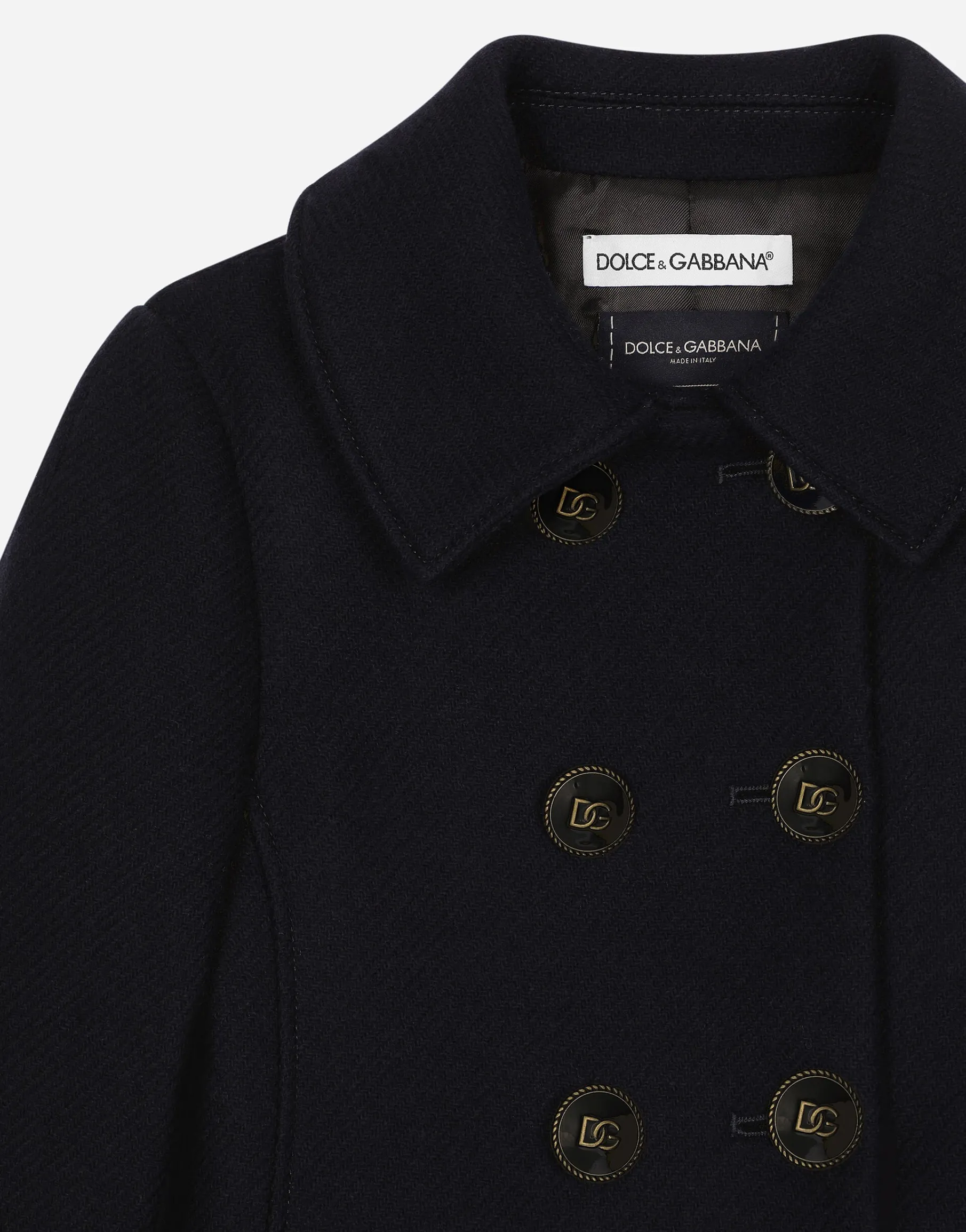 Double-breasted wool coat with branded buttons