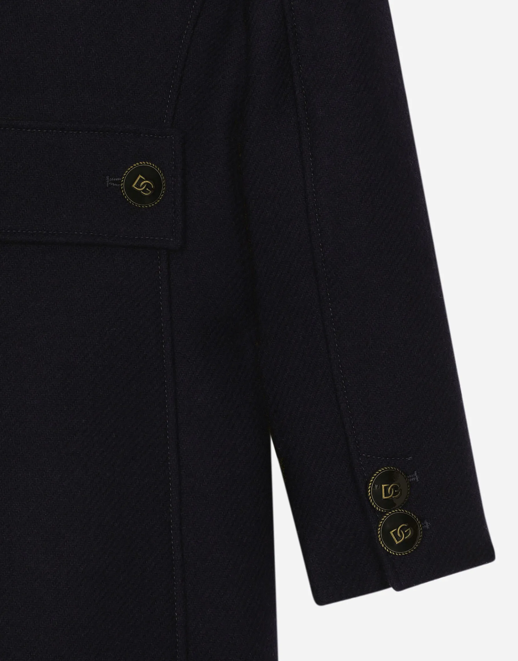 Double-breasted wool coat with branded buttons