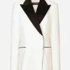 Double-breasted wool crepe jacket with tuxedo lapels