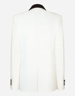 Double-breasted wool crepe jacket with tuxedo lapels