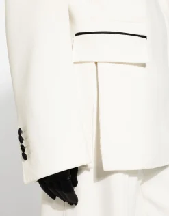 Double-breasted wool crepe jacket with tuxedo lapels