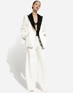 Double-breasted wool crepe jacket with tuxedo lapels